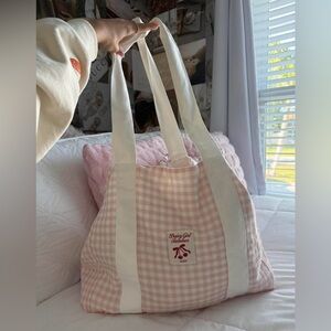 pink and cream dairy boy tote bag